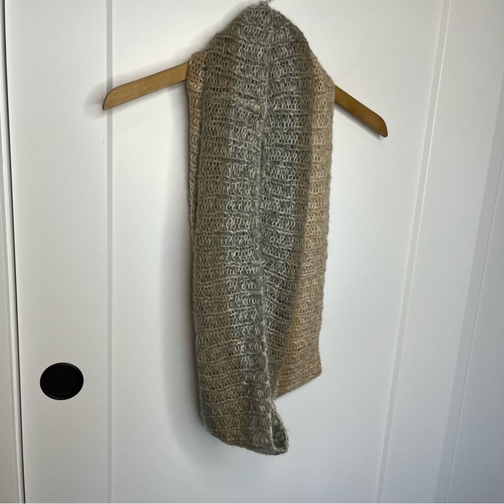 Wooden Ships Brown Gray Striped Woven Knit Scarf Wrap